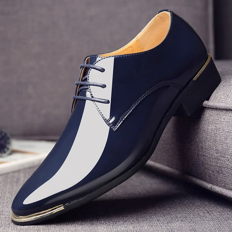 2024 New Men’s Patent Leather Shoes  British Style Men's Dress Shoes Lace Up Pointed Toe Wedding Business Party Social Shoe Male - Sun Studio