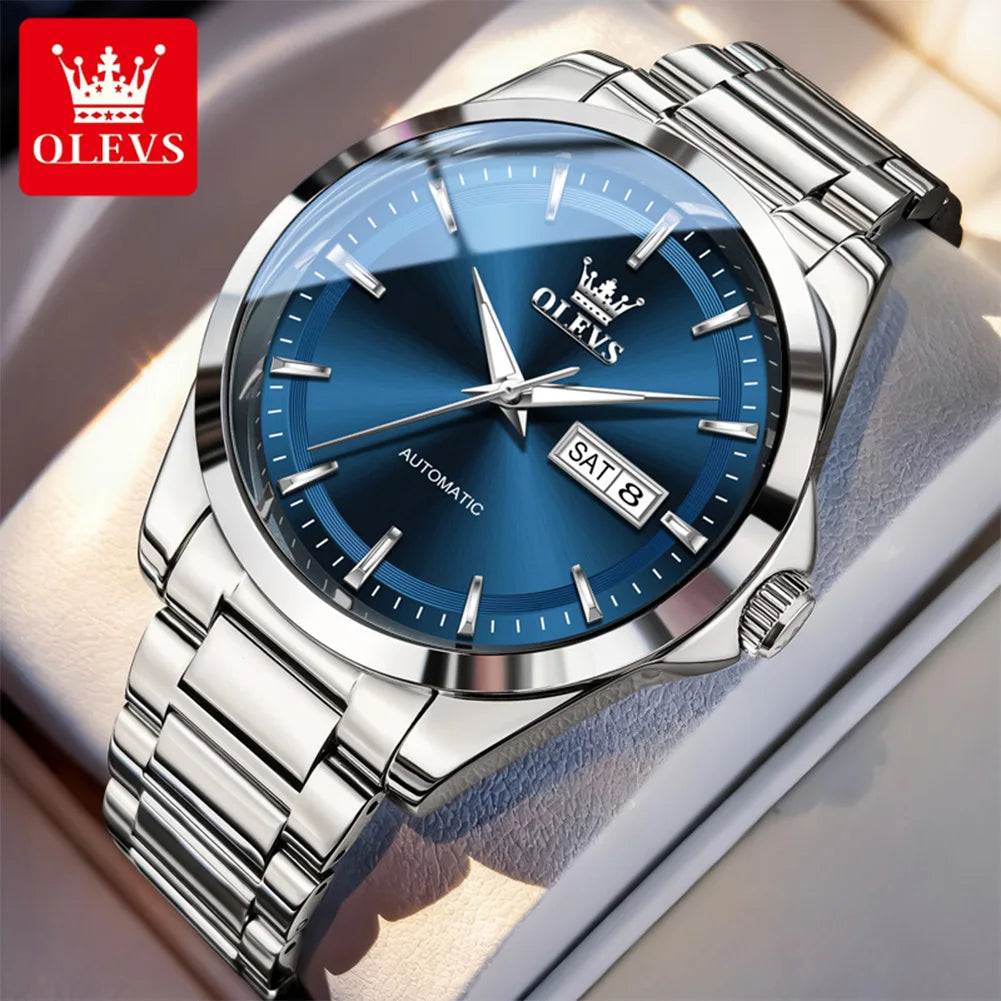 OLEVS 7090 Luxury Men's Watches Original Brand Automatic Mechanical Watches For Man Steel Strap Simple Business Men's Wristwatch - Sun Studio