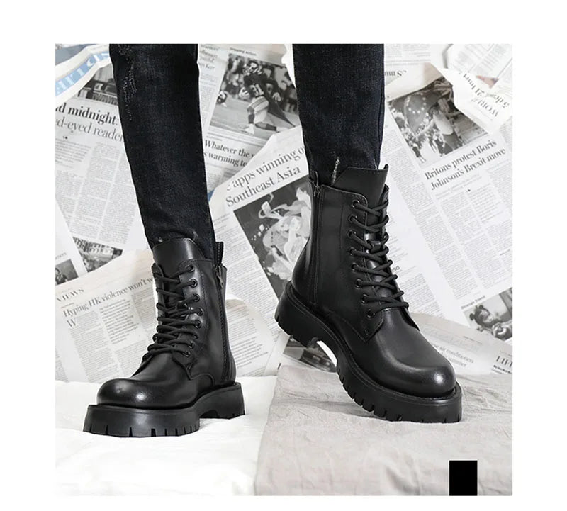 2025 Autumn Winter Shoes Men Leather Boots Thick Sole Non-slip Warm Plush Cold Winter Cow Leather Male Ankle Botas Black KA4867 - Sun Studio
