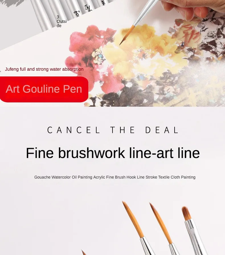 12models Imported Nylon Long Tail Line Brush Very Fine Cartoon Art Line Outline Detail Pen Digital Birch Watercolor Painting Pen - Sun Studio