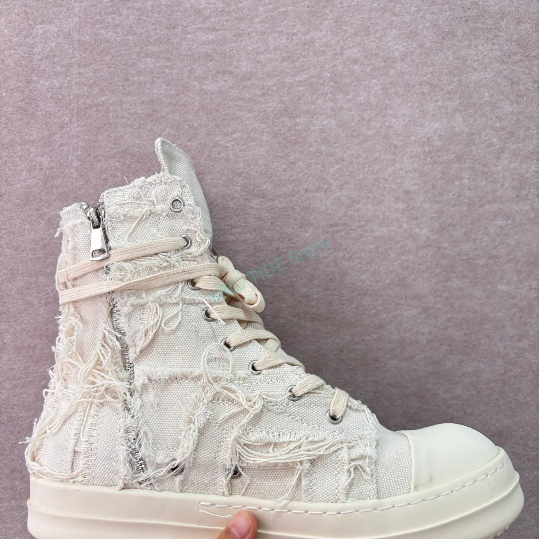 Brand Men Shoes Casual Canvas Distress Flats High to Ankle Boots Women Owens Vintage Original Luxury Designers Sneakers - Sun Studio