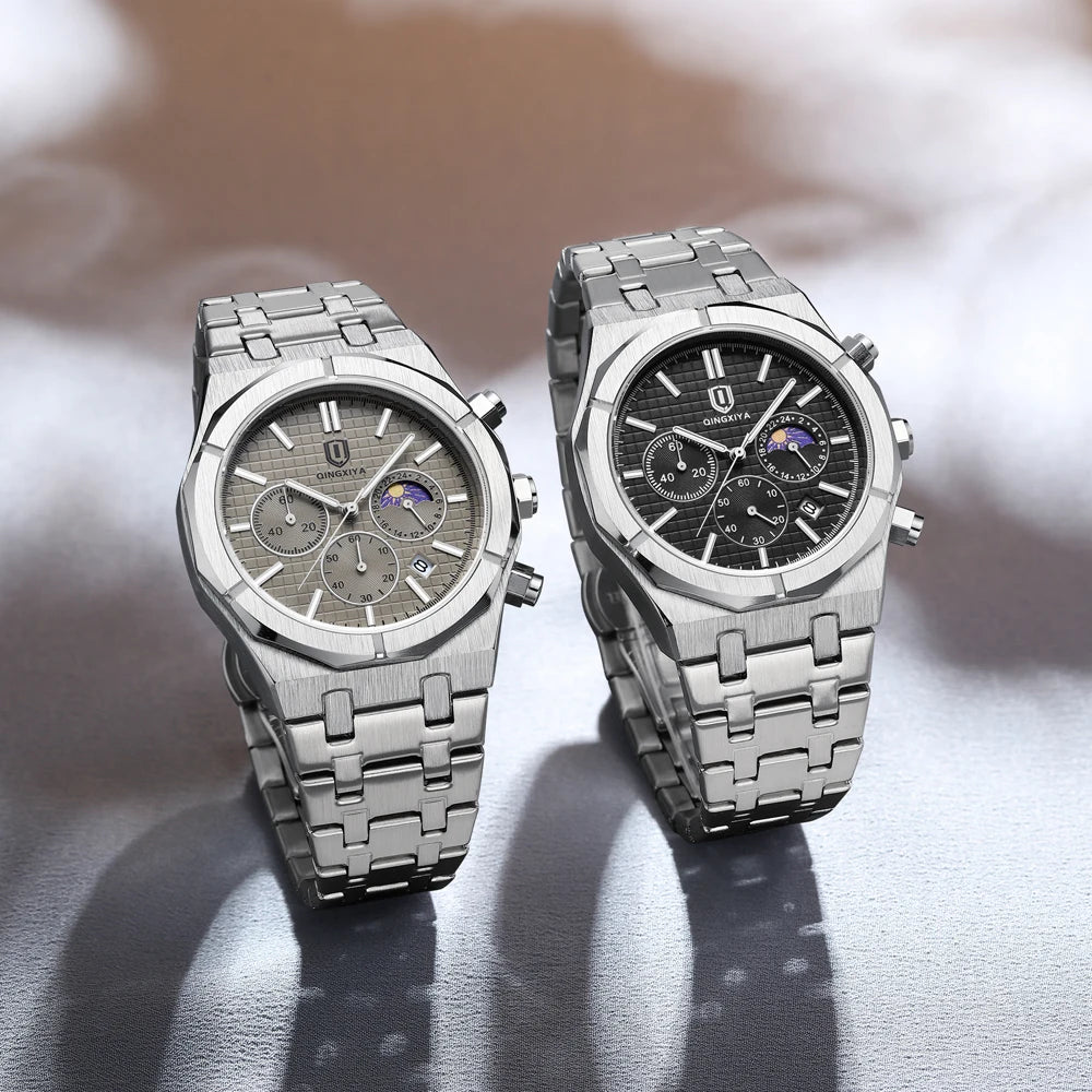 QINGXIYA Luxury Chronograph Quartz Watch Men Sport Military Watch For Men Waterproof Luminous Date Stainless Steel Men's Watches - Sun Studio