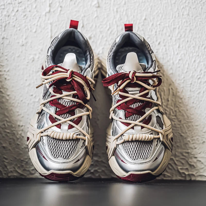 Men's Lace Up Street Sneakers Niche Thick Splicing Mixed Color Sports Shoes Arrival Vulcanization Shoes Punk Breathable Women - Sun Studio