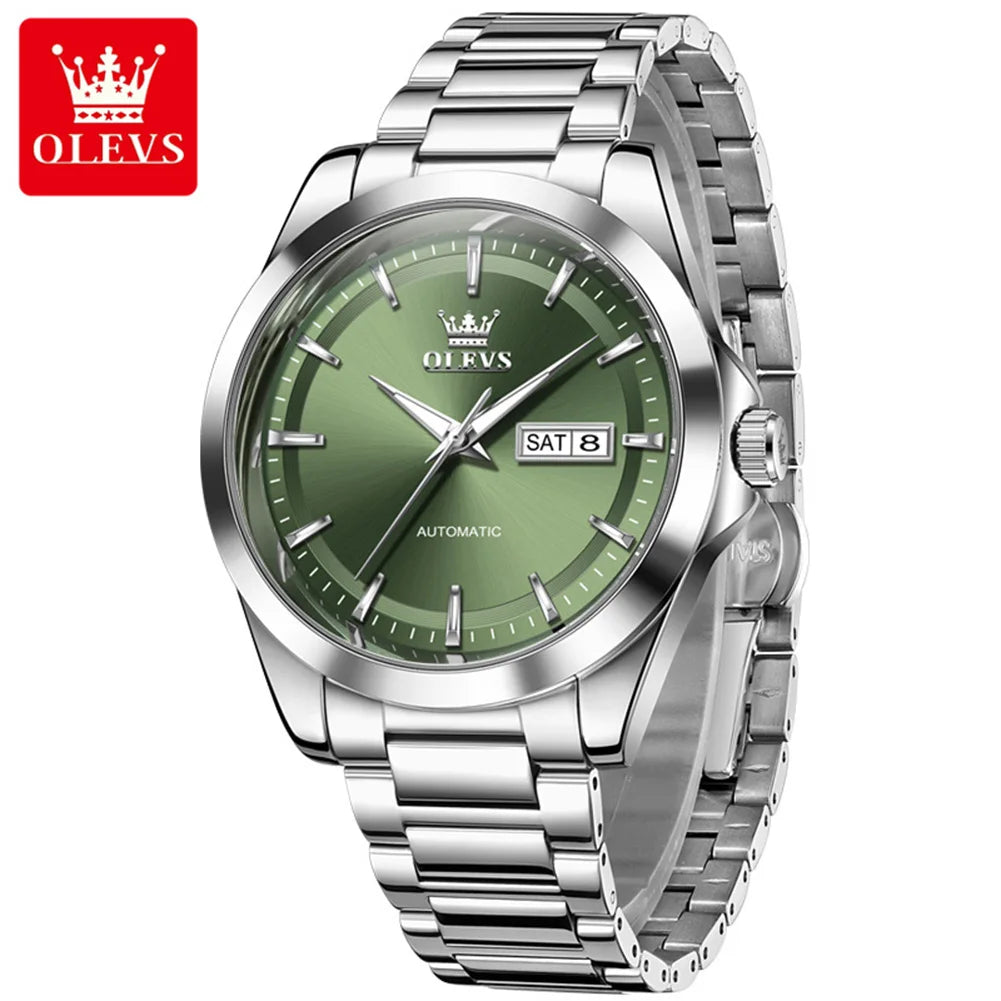 OLEVS 7090 Luxury Men's Watches Original Brand Automatic Mechanical Watches For Man Steel Strap Simple Business Men's Wristwatch - Sun Studio