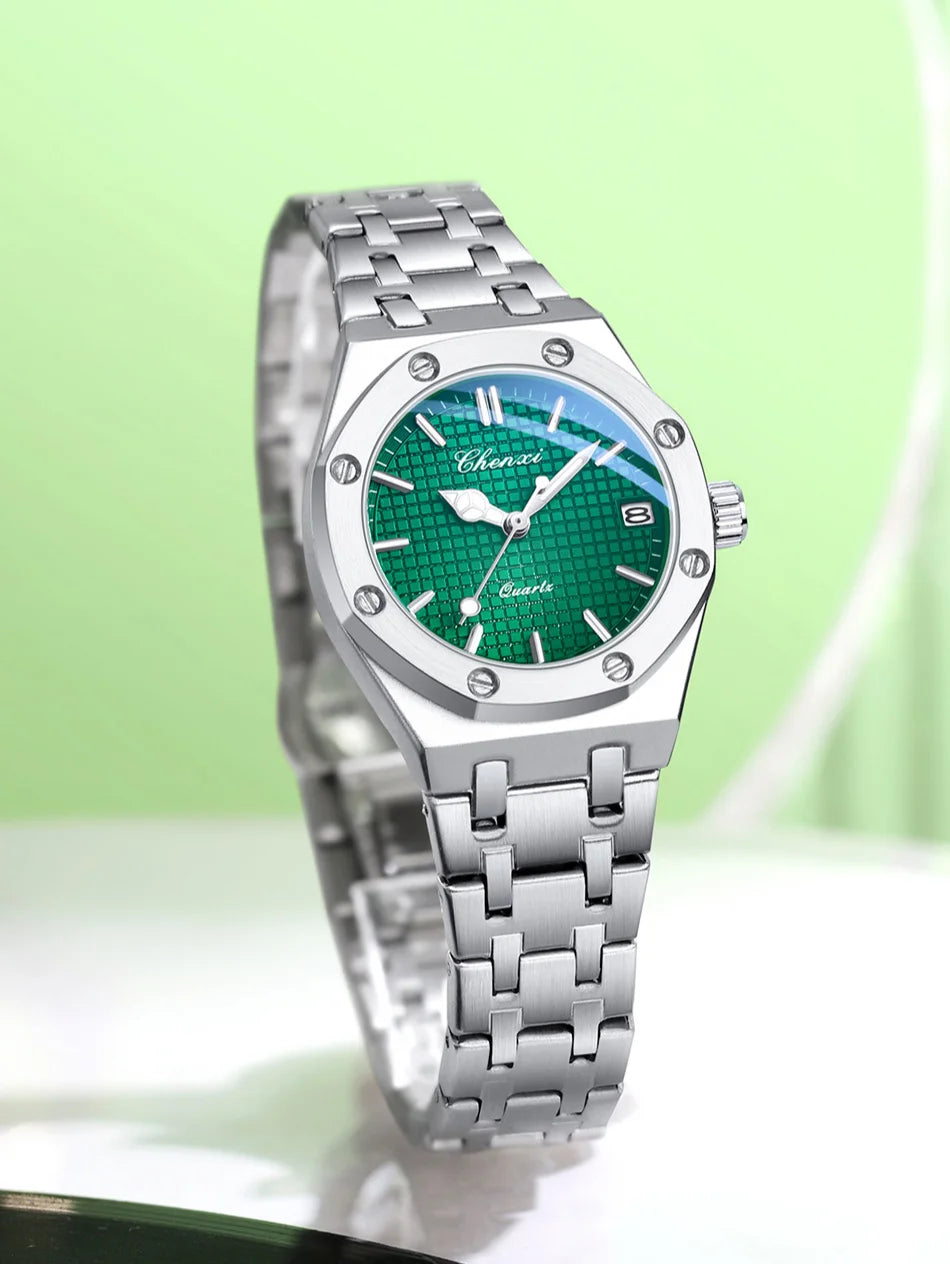 Luxury Women Watches Silver Steel Simple Casual Business Dress Watches for Women Top Brand Waterproof 3bar Calendar Gift Clock - Sun Studio
