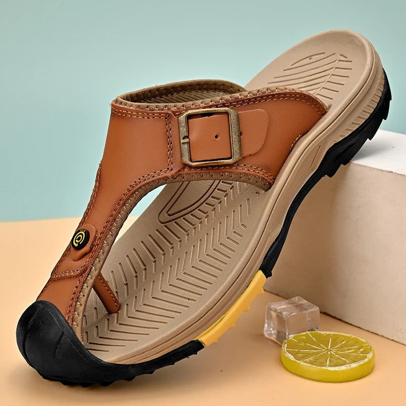 Genuine Leather Sandals Men Breathable Summer Shoes Man Waterproof Outdoor Men Sandals Antiskid Beach Sandals Footwear - Sun Studio