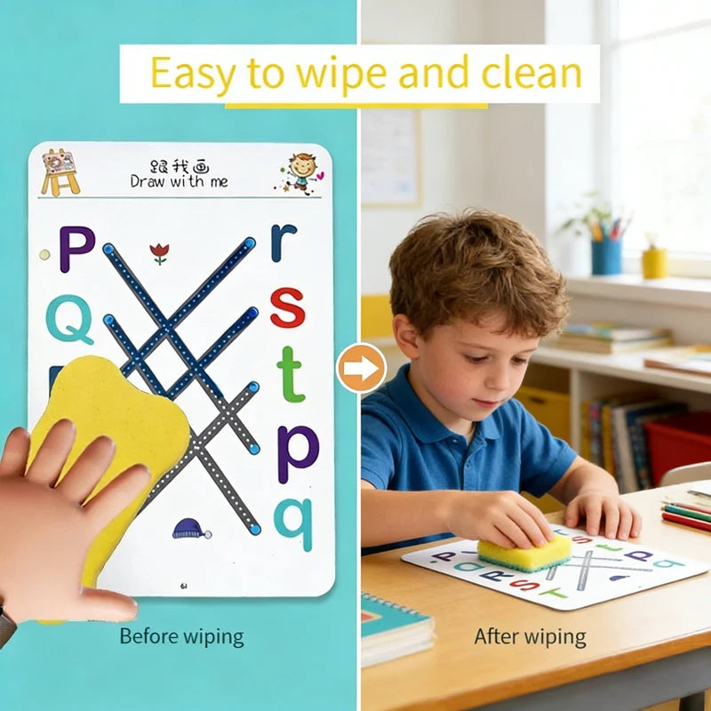 Magical Tracing Workbook Set, Reusable Magic Practice Copybook for Kids with Drawing Pens&Eraser,Fun Learning Books Handwriting - Sun Studio