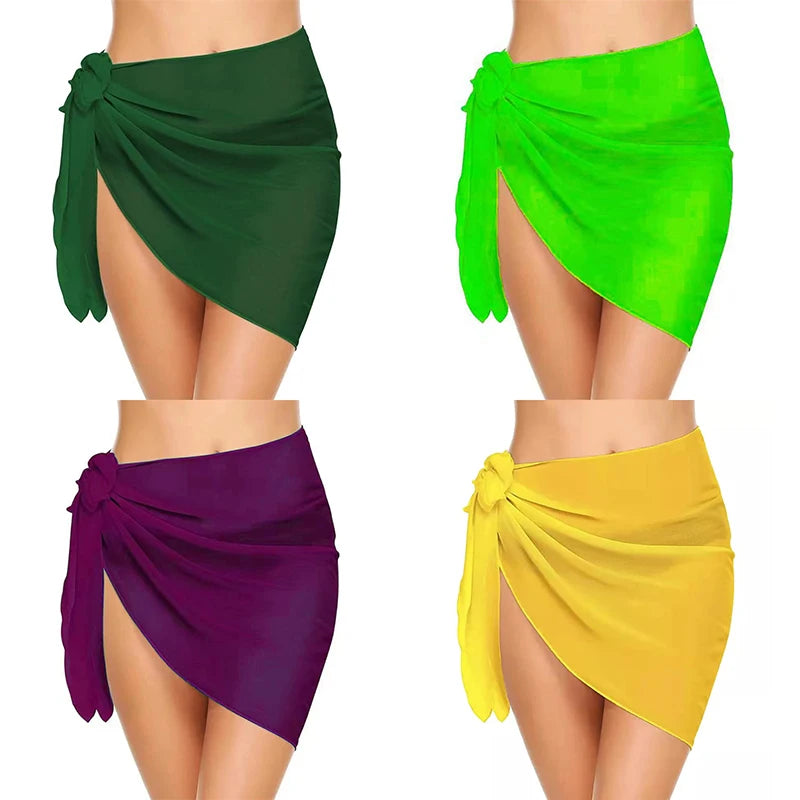 Women Short Sarongs Swimsuit Summer Coverups Beach Bikini Wrap Sheer Short Ladies Skirt Chiffon Scarf Cover Ups For Swimwear - Sun Studio