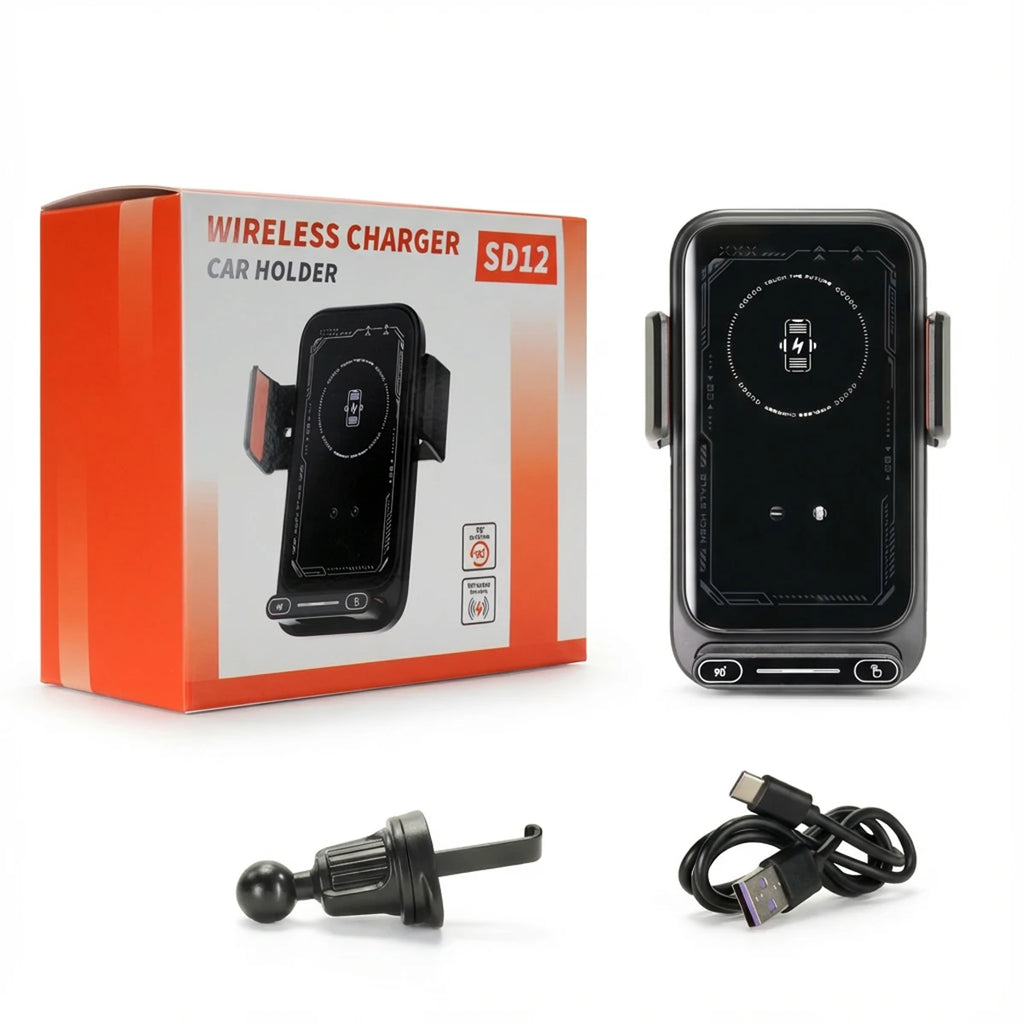 Car Phone Charger Phone Holder 15W Wireless & Wired Charger Auto Sensing One-Touch Release and Rotation Qi FCC ROHS Certified - Sun Studio