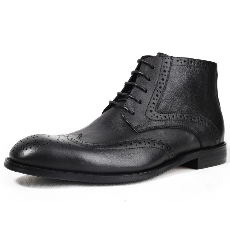 British Brock Carved Leather Boots Retro Business Formal Leather Shoes Fashion Men's Boots Cowhide Men's Short Boots - Sun Studio