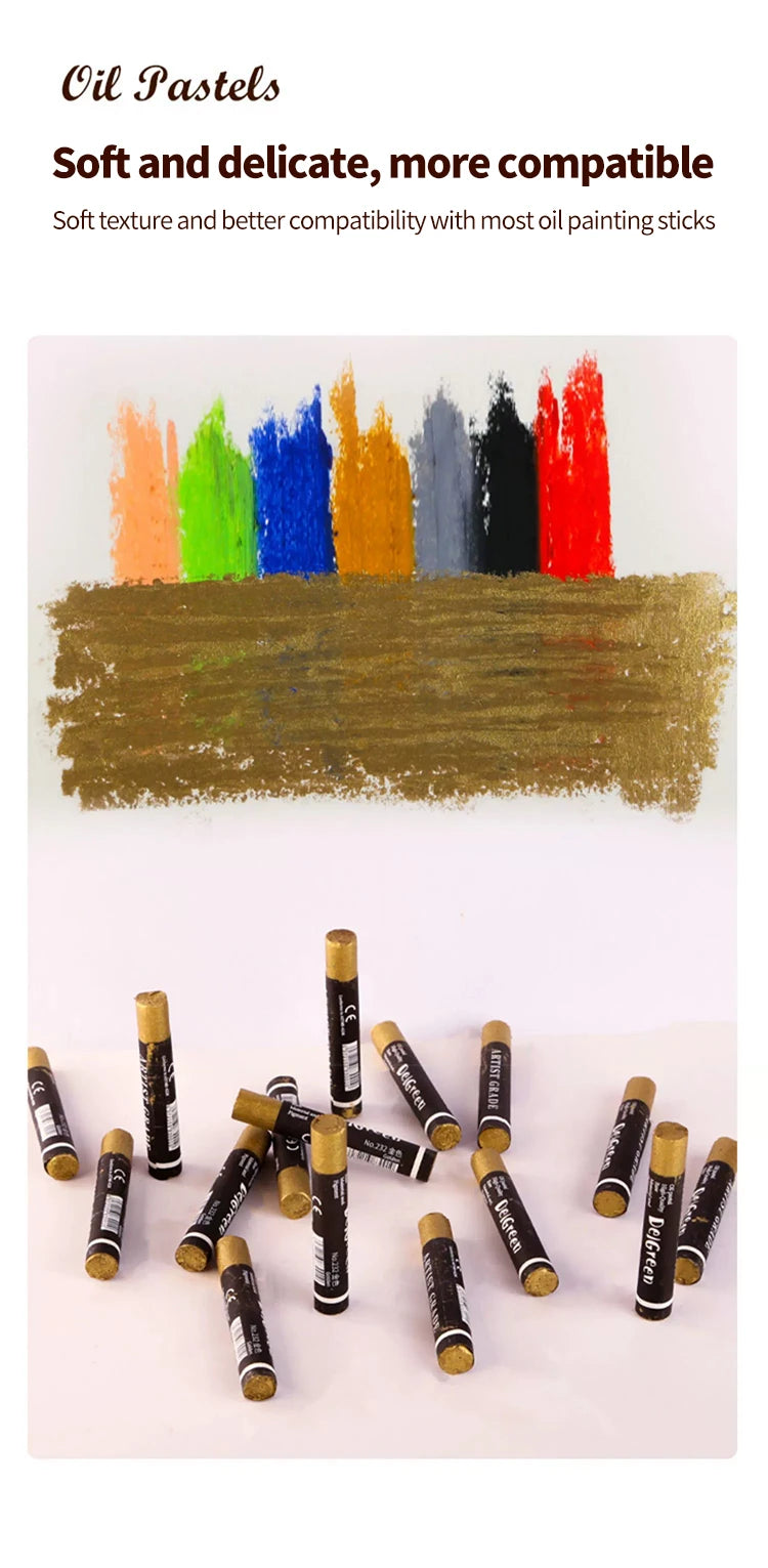DELGREEN Pearlescent Oil Painting Stick Heavy Color Oil Painting Pastel Paint Graffiti Crayon Artist Students Art Supplies 6pcs - Sun Studio