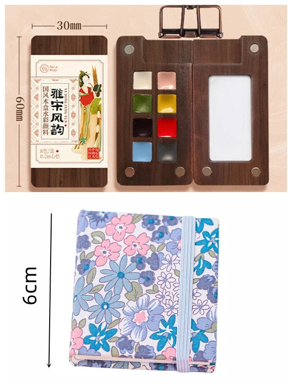 Portable Watercolor Set Walnut Paint Box With Palette 8/15 Colors Travel Mini Watercolor Paint Art School Supplies - Sun Studio
