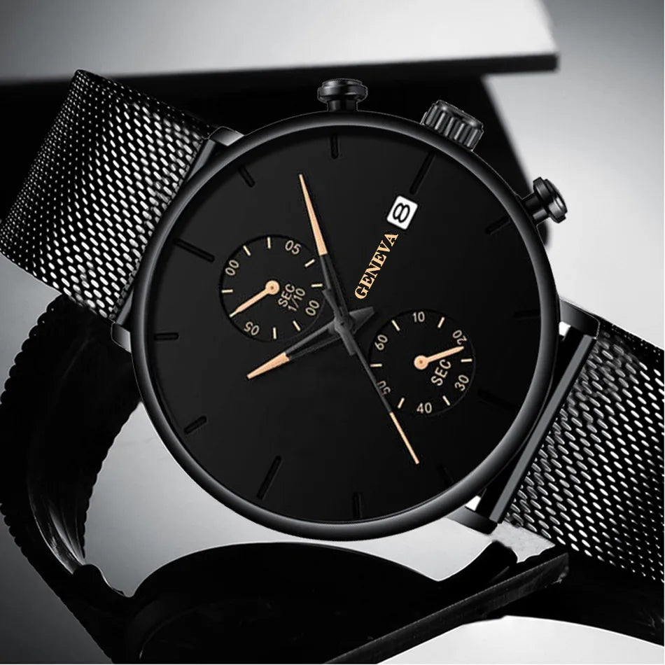Men Watches Luxury Brand Date Calendar Watches Men Stainless Steel Mesh Watch For Mens Casual Quartz Watch Relogio Masculino Hot - Sun Studio