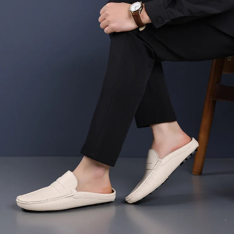 YRZL Loafers Summer Slip on Half Shoes for Men PU Leather Slippers Casual Breathable Comfy Loafers Moccasins Casual Shoes Men - Sun Studio