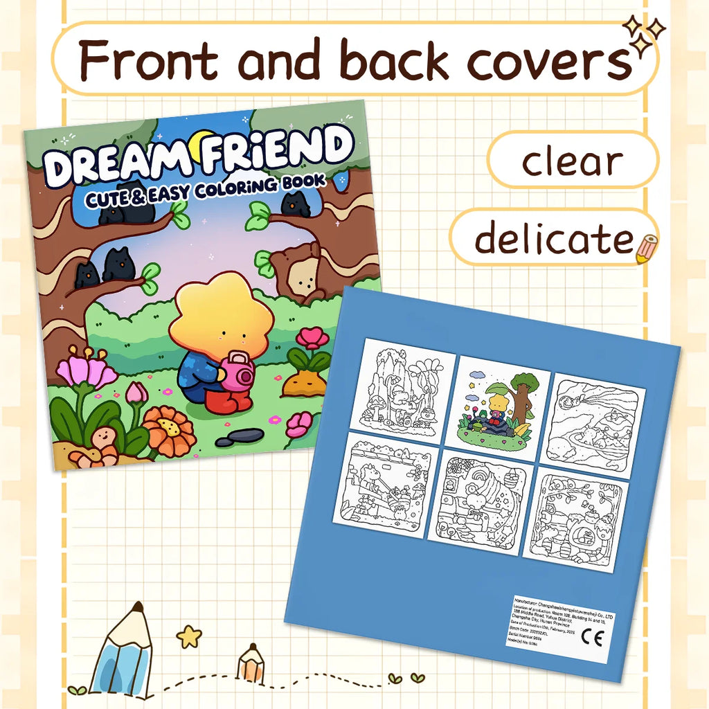 DREAM FRIEND CUTE & EASY Coloring Book For Adults Educational Relaxation Gift DIY Children's Painting Drawing Books - Sun Studio