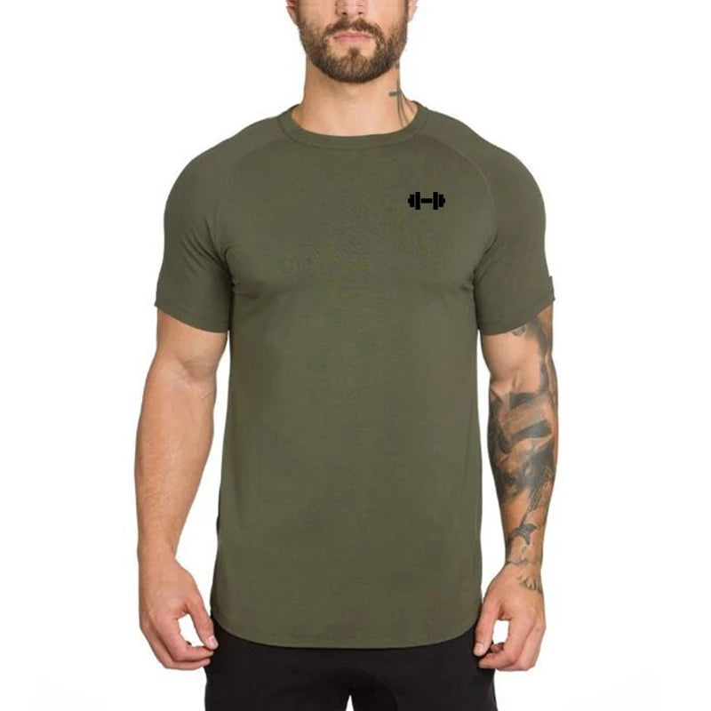 Gym Bodybuilding Workout Clothing Sportswear Mens Casual Short-sleeved Cotton Shirts Summer Fitness Breathable Slim Fit T-Shirts - Sun Studio
