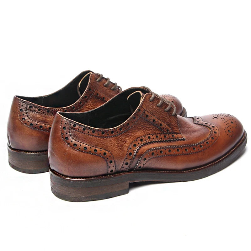 Genuine leather Men Formal Shoes Handcrafted Men Brogue Dress Shoes Classic Business Mens Oxford Shoes Luxury leather footwear - Sun Studio