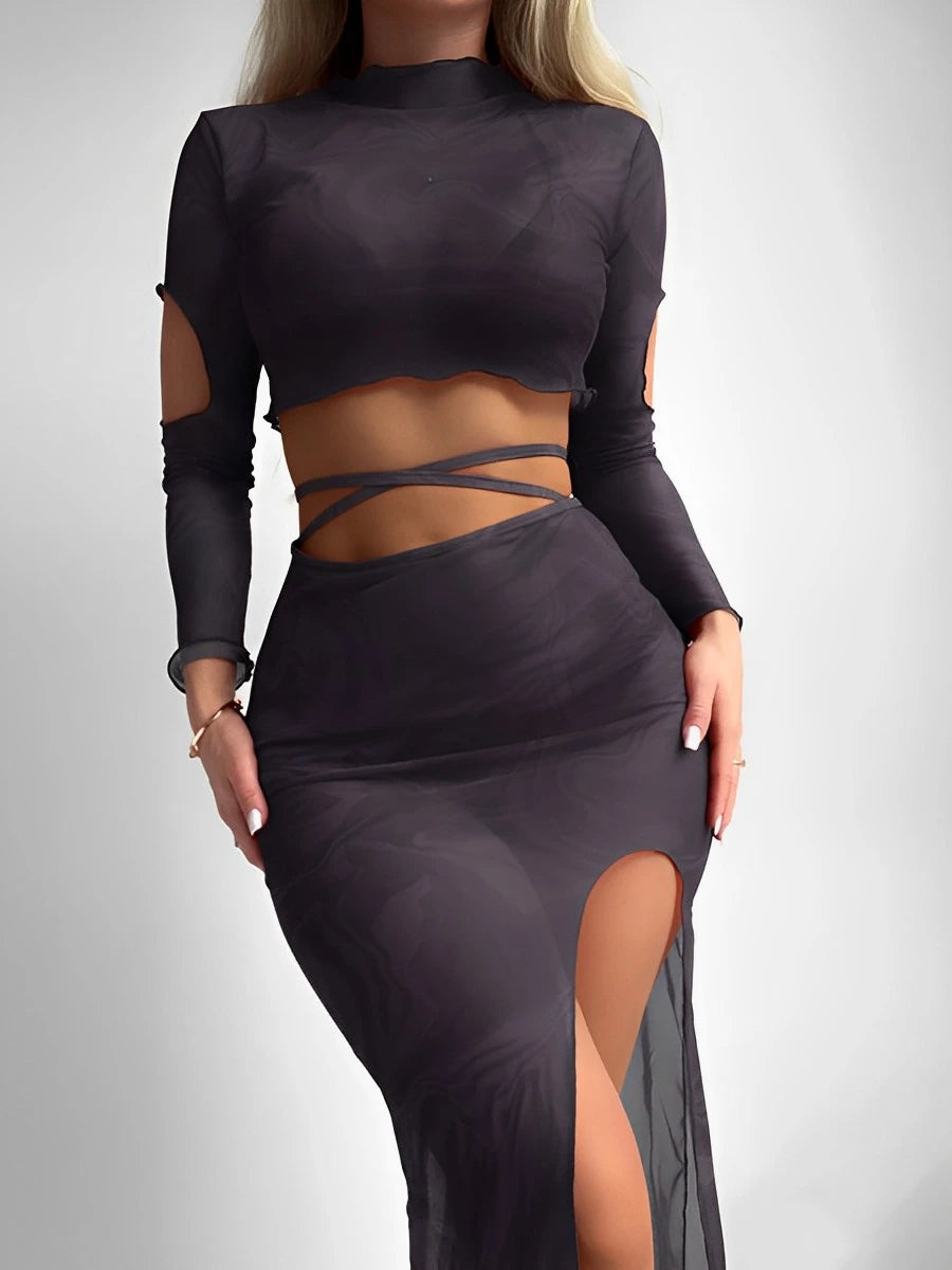 2026 Halter String 4 Piece Vent Long Skirt Bikini Swimsuit Women Swimwear Female Bather Bathing Swimming Swim Suit Beachwear - Sun Studio