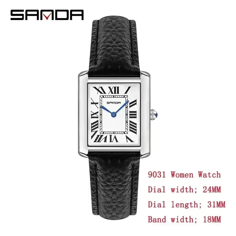 SANDA 9031/1108 Luxury Couple Quartz Watches for Men & Women, Waterproof Sport Casual Watch, Scratch Resistant Leather Strap - Sun Studio