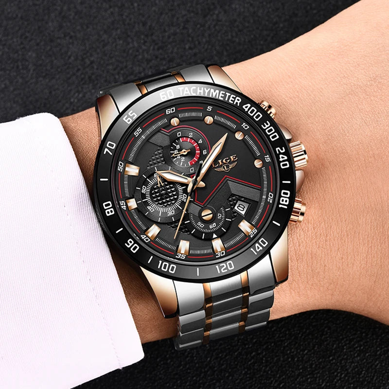 2025 New LIGE Fashion Mens Watches Stainless Steel Top Brand Luxury Sport Chronograph Quartz WithWatch For Men Relogio Masculino - Sun Studio