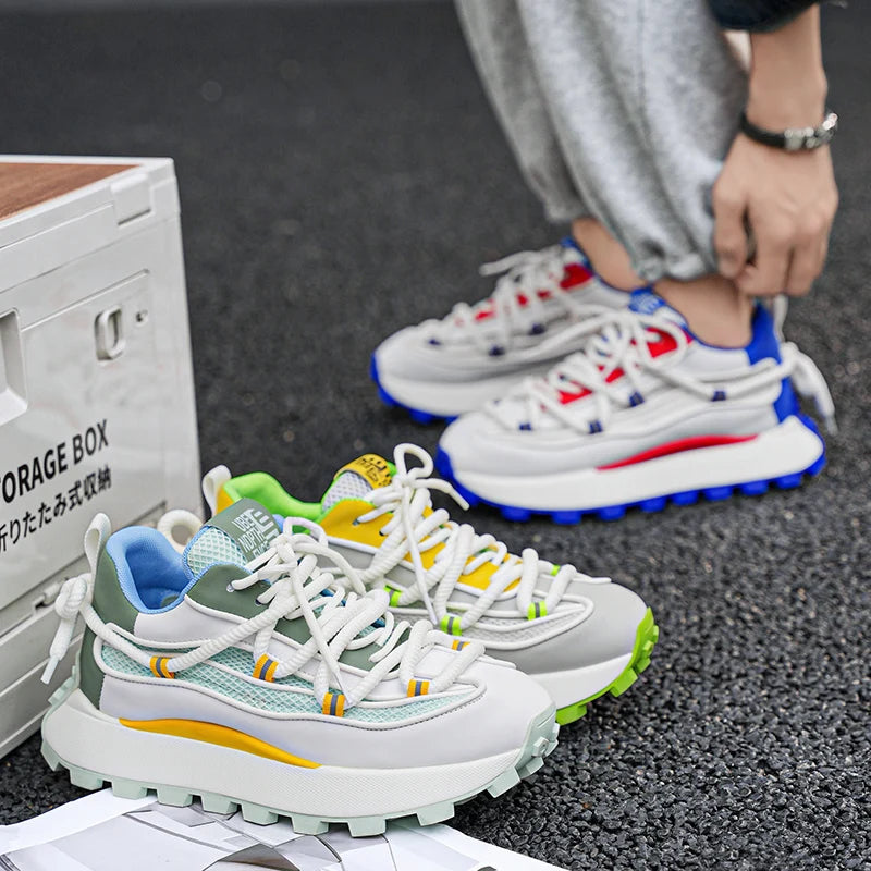 Chunky Sneaker Men Designer Running Shoes Fashion Casual Microfiber Leather Mesh Breathable Height Increased Flat Platform Shoes - Sun Studio