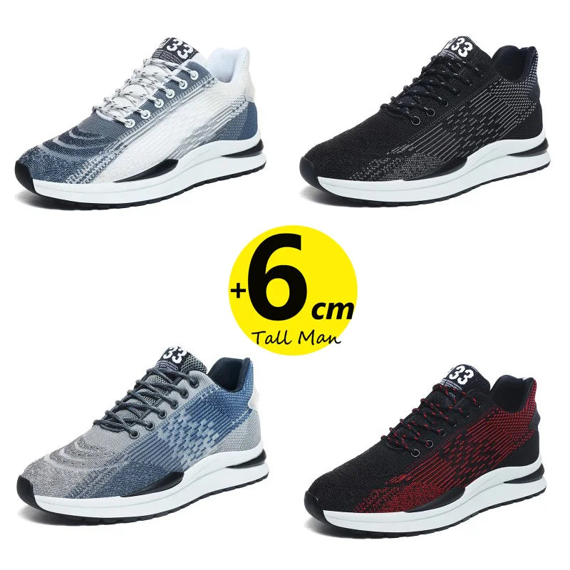 Men Sneakers Sports Lift  Height Increase Insole 6cm Mesh Plus Size 37-44 - Sun Studio