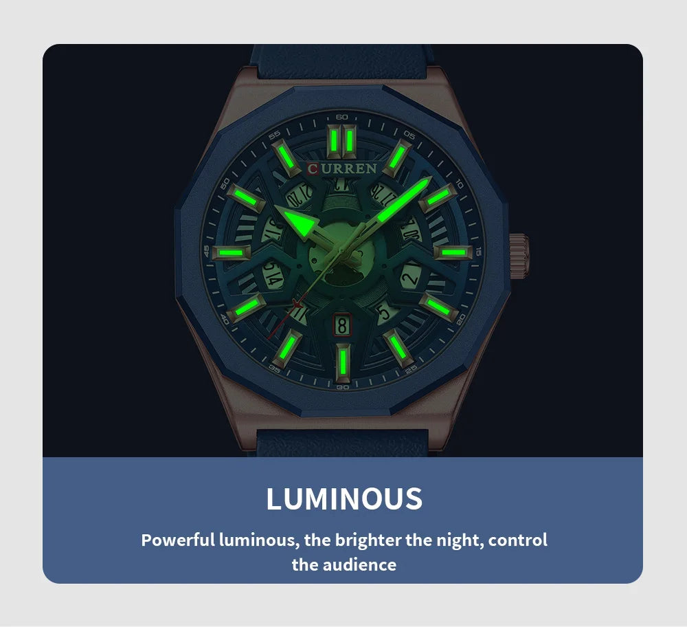 CURREN Fashion Creative Design Watches Men Quartz Silicone Strap Date Wristwatches for Male Clock with Luminous Hands - Sun Studio