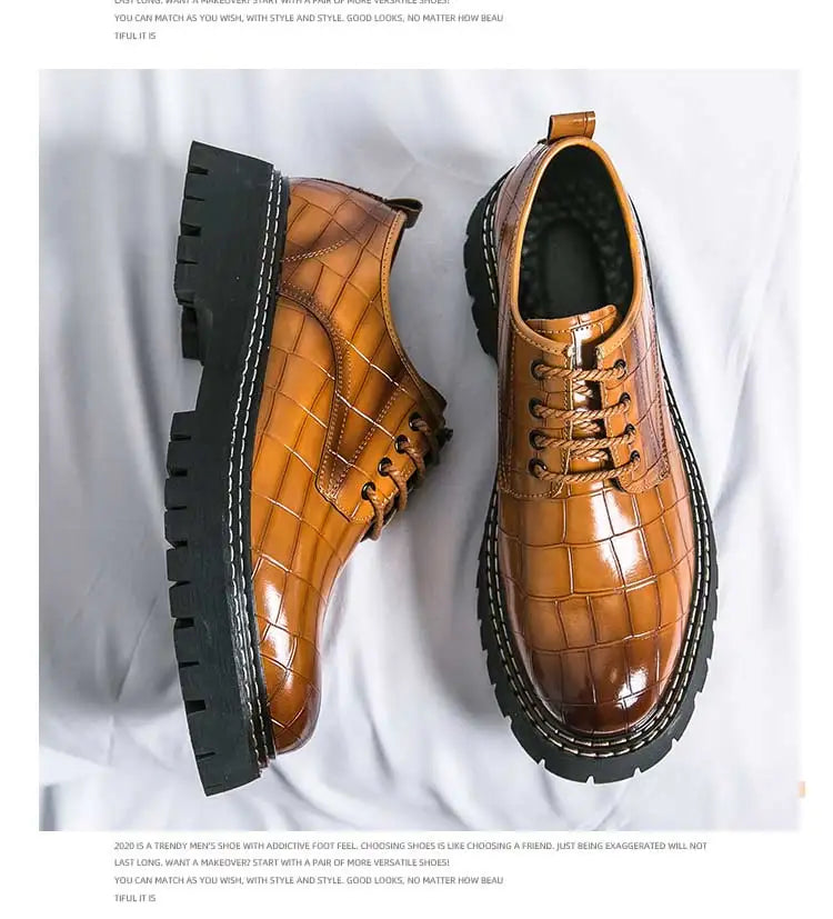 New Black Men Shoes Lace-up  Round Toe Stone Pattern Brown Gray Men Dress Shoes Size 38-46 - Sun Studio