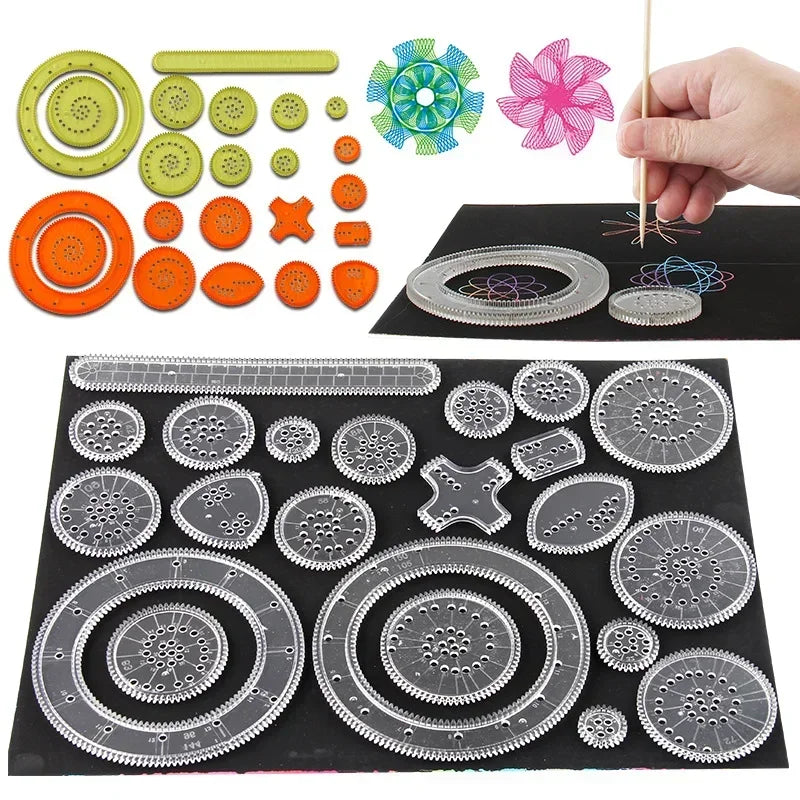 Funny Interlocking Gears Wheels Spirograph Drawing Toys Set Creative Educational Toy for Children Painting Drawing Accessories - Sun Studio