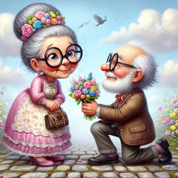 Fairy Dust AB Cartoon Grandpa and Grandma 5D DIY Diamond Painting Cross Stitch Art Mosaic Full Embroidery Home Decor Kids Gift