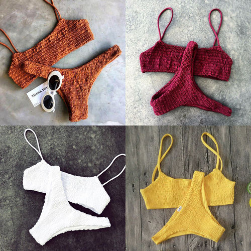 New Hot Sale Sexy Women Push-up Padded Bra Bikini Set Pleated Swimsuit Swimwear Swimming Beach Bathing Costume Bikini Set - Sun Studio