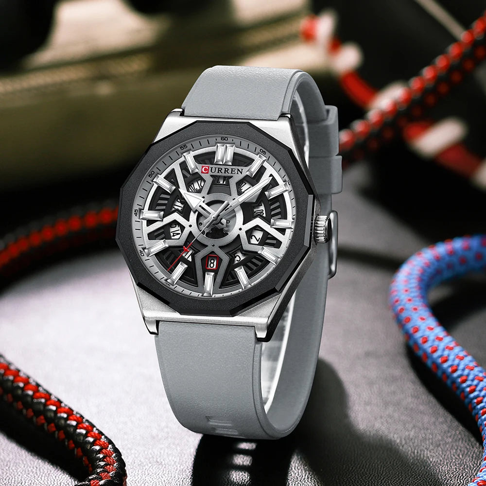 CURREN Fashion Creative Design Watches Men Quartz Silicone Strap Date Wristwatches for Male Clock with Luminous Hands - Sun Studio