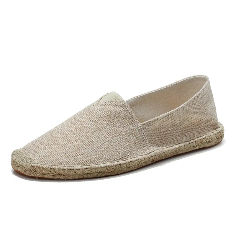 Women Sewing Flax Shoes Slip on Loafers Casual Shoes Man Espadrilles Hemp Canvas Flat Shoes Plus Size Fisherman Driving Footwear