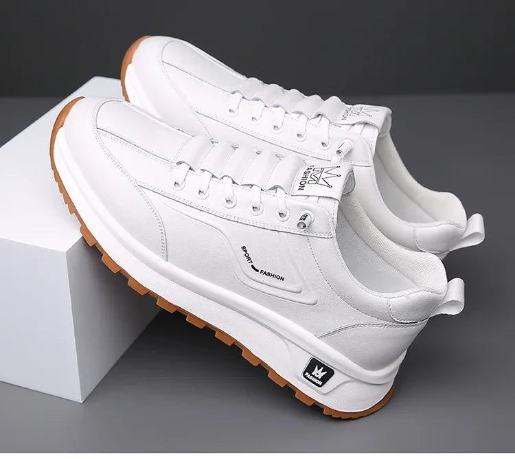 Designer New Men Genuine Leather Casual Sport Shoes Street Fashion Comfortable Cow Leather Lace-up Sneakers - Sun Studio