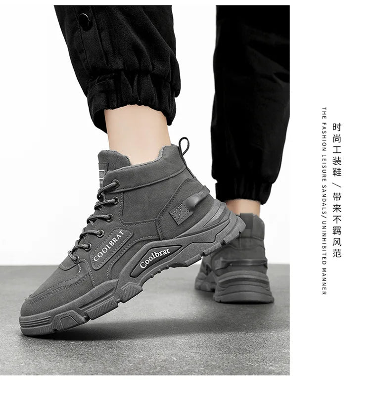 2026 new Men's High Top Boots Trendy Black Motorcycle Boots Outdoor Warm Platform Boots Men Lace-up Leather Boot Bota Masculina - Sun Studio