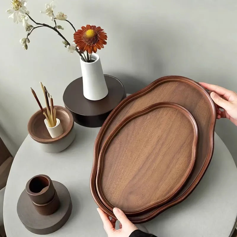 Wooden Decorative Serving Tray for Coffee Table and Home Decor Fruit Platter Decor Trays Serving Ware Food Dish Serving Platters - Sun Studio