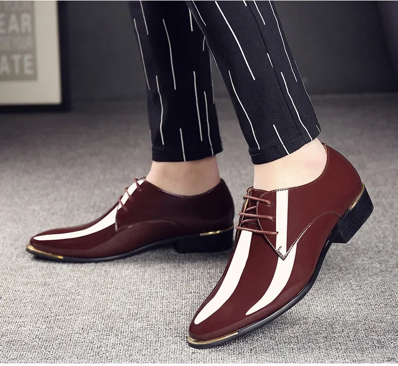 2024 New Men’s Patent Leather Shoes  British Style Men's Dress Shoes Lace Up Pointed Toe Wedding Business Party Social Shoe Male - Sun Studio