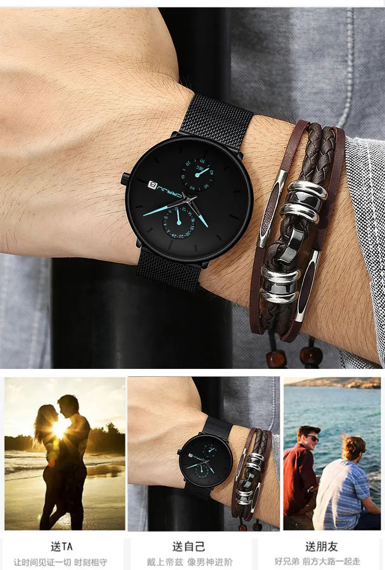 Men Watches Luxury Brand Date Calendar Watches Men Stainless Steel Mesh Watch For Mens Casual Quartz Watch Relogio Masculino Hot - Sun Studio
