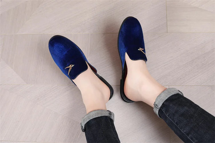 Fashion New Men Velvet Tassels Half Slippers Loafer Male Casual Purple Green Blue Black Mules Moccasins Breathable Driving Shoes - Sun Studio