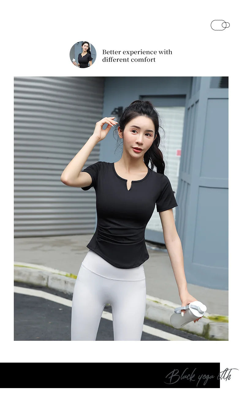 Fitness Yoga Tshirt Women's Short Sleeve Gym T-Shirt Quick Dry Running Training Breathable Slimming Moisture Wicking Sports Tops - Sun Studio