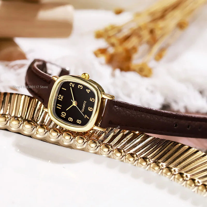 Square Belt Literary Retro Women's Watch Korean Fashion Quartz Watches Versatile Daily Wristwatches Simple Luxury Reloj 시계 - Sun Studio