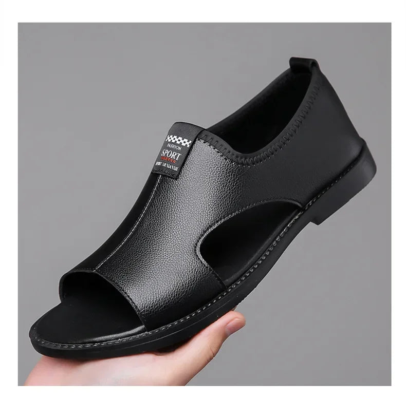 Sandals for Men Brand Casual Shoes Outdoor Fashion Men's Slippers Comfortable Beach Shoes High Quality Leather Man Flat 2025 - Sun Studio