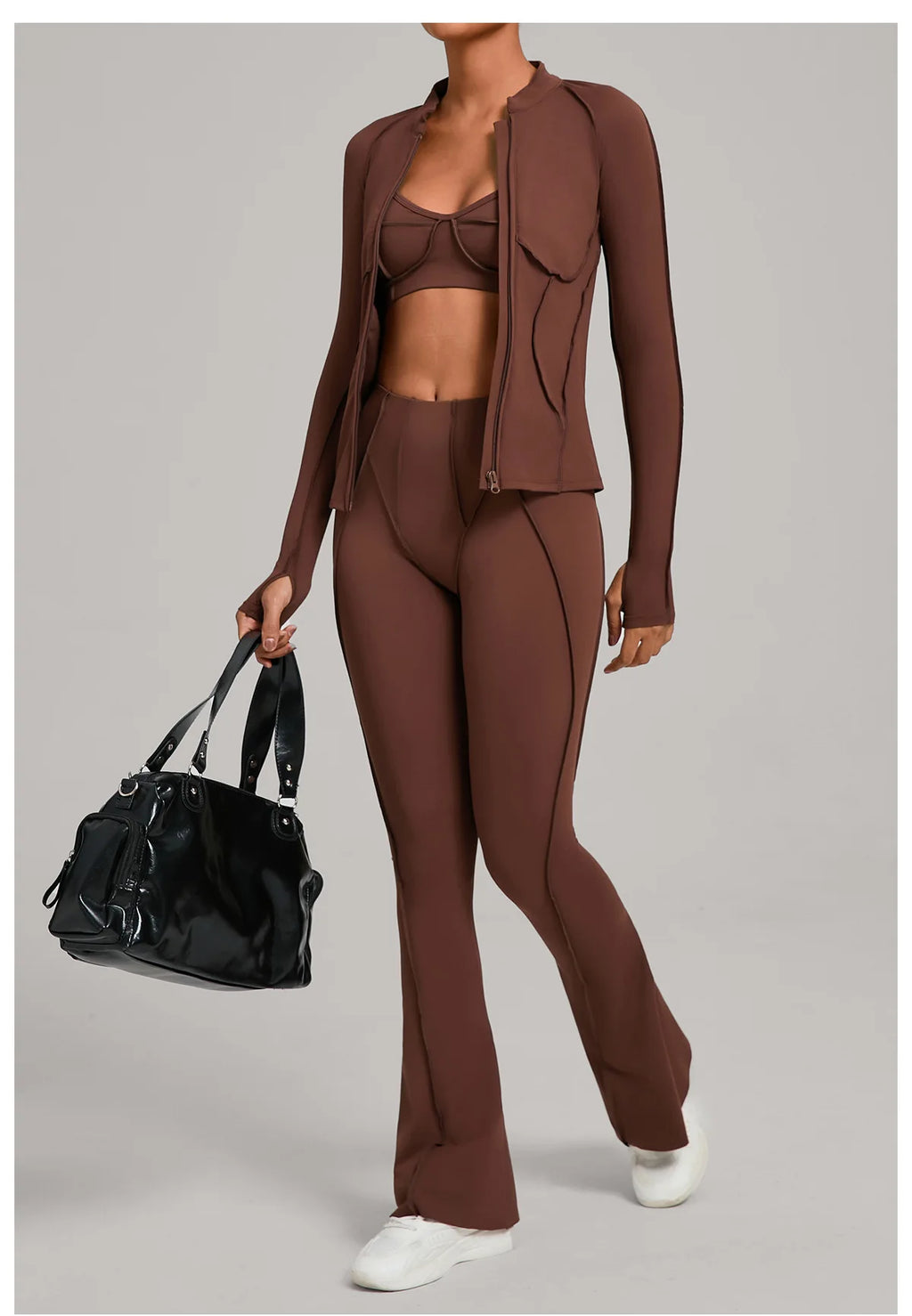 Gym Casual Yoga Set for Women Outdoor Running Fitness Outfit Autumn Winter Tight Sports Three-Piece Set Zipper Coat+bras+pants - Sun Studio