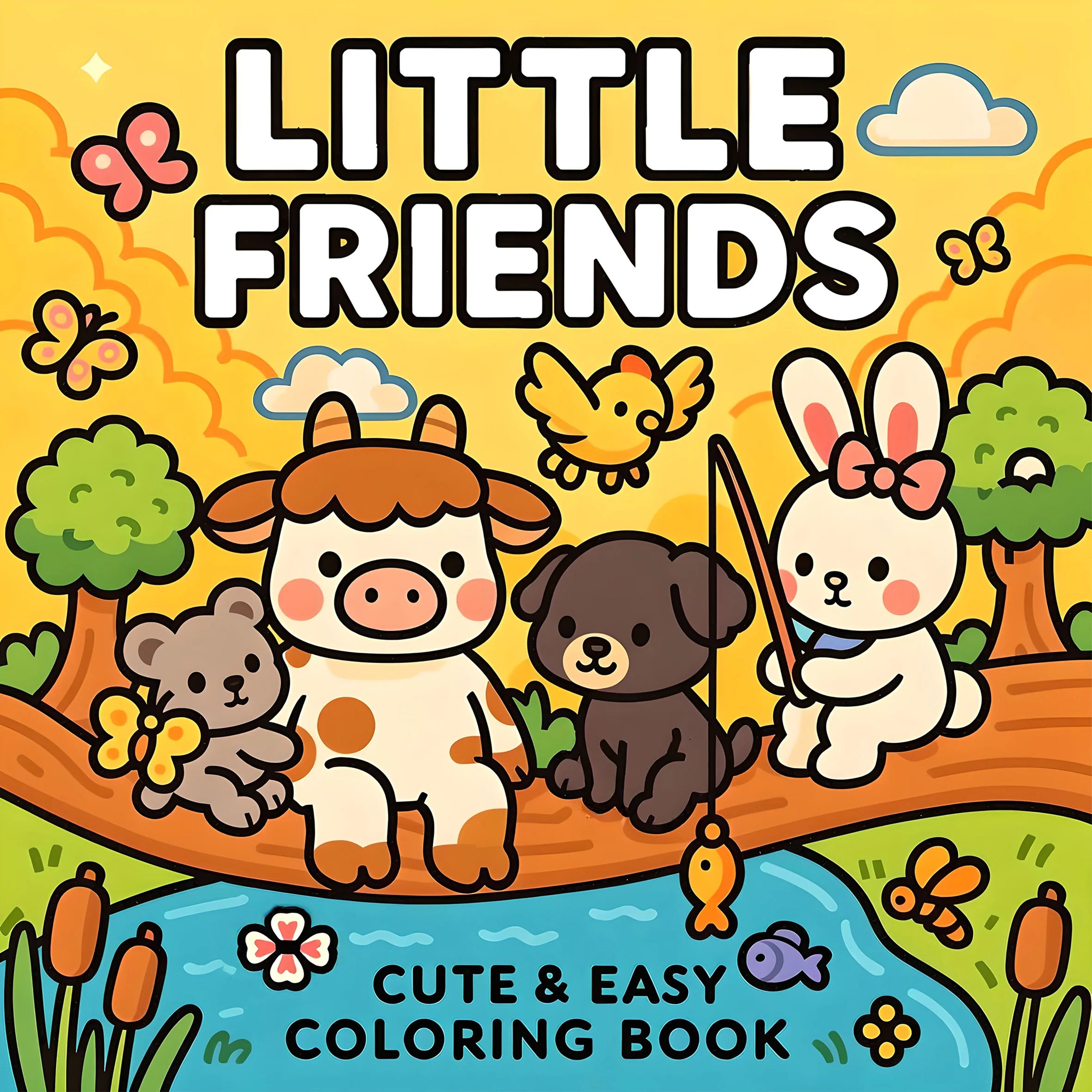 LITTLE FRIENDS Bold-easy Patterns Coloring Book for Adults Cute Drawing Book Perfect Gift for Party and Birthday - Sun Studio
