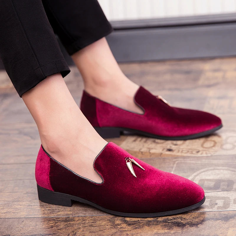 Fashion Party and Wedding Handmade Men Loafers Men Velvet Shoes Leaves and Gold Buckle Men Dress Shoe Men's Flats Zapatos Hombre - Sun Studio