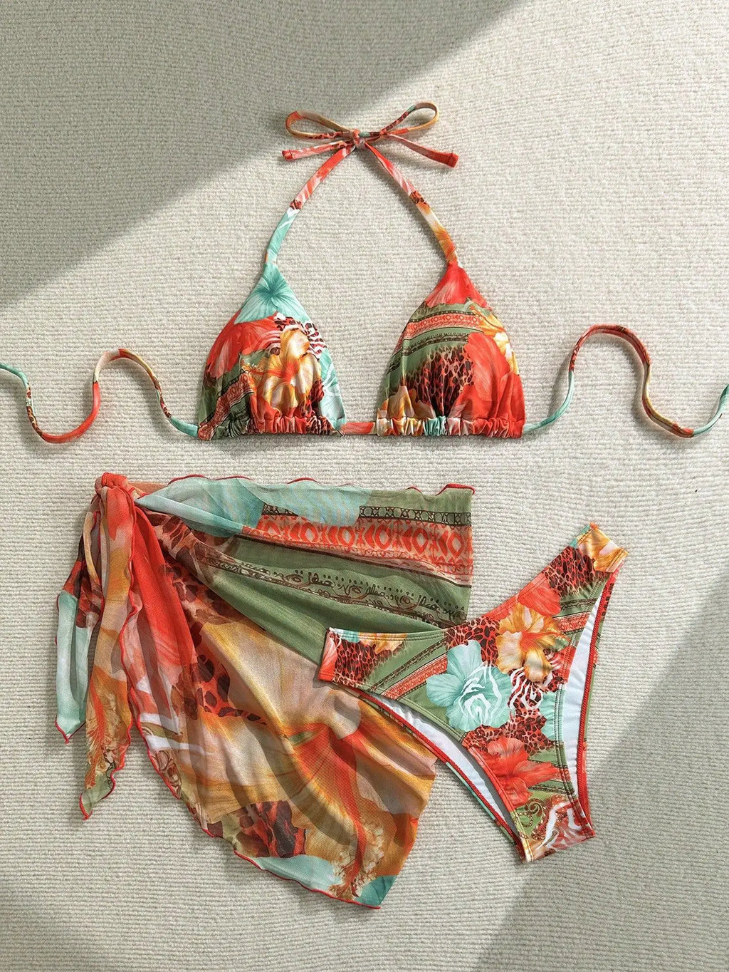 Sexy Skirt 3 Piece Bikinis Sets 2026 Women Orange Floral Tiger Print Push Up High Waist Swimsuit Bathing Suit Swimwear Biquini - Sun Studio