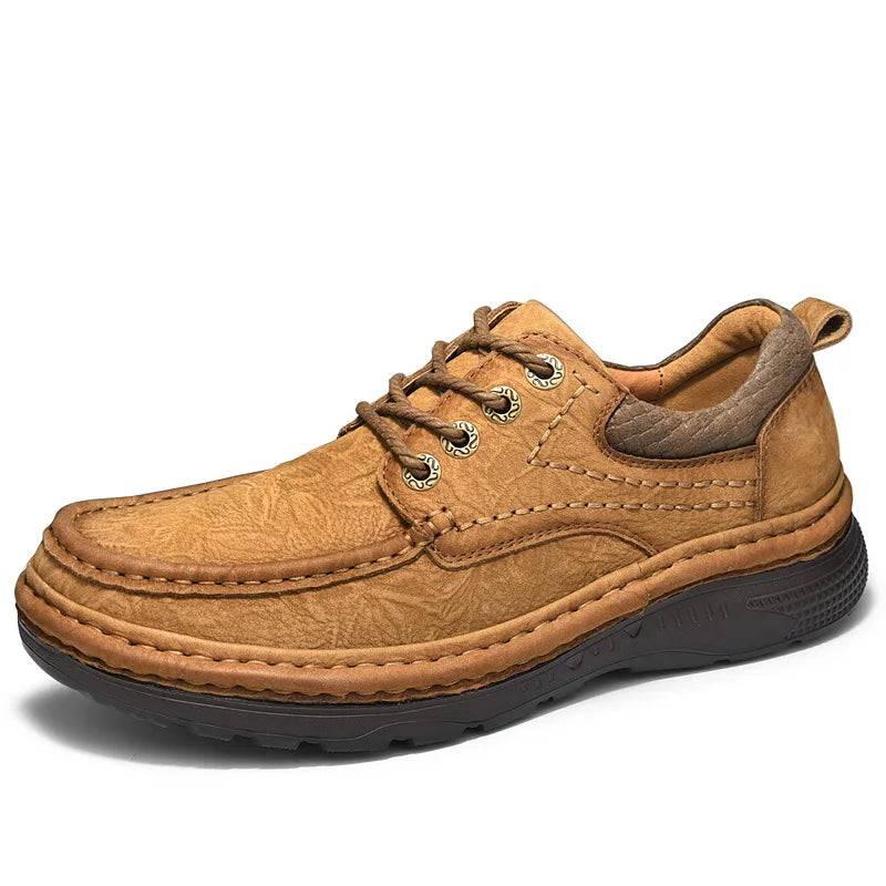 Genuine Leather Mens Loafers Anti-slip Rubber Man Casual Shoes Vintage Style Walk Shoes Slip-On Hiking Footwear Luxury Moccasins