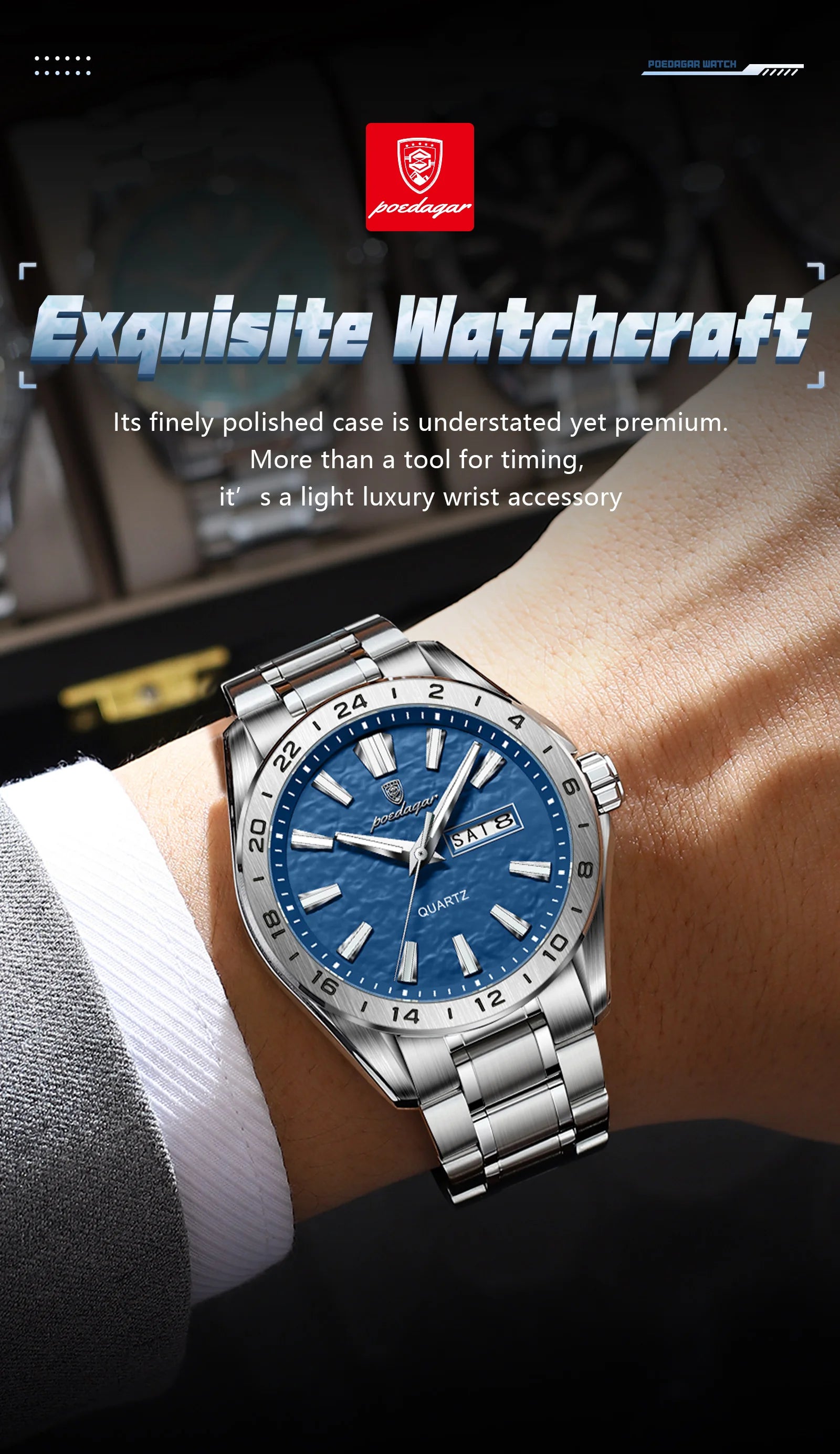 POEDAGAR Sport Luxury Man Wristwatch High Quality Waterproof Luminous Watch For Men Fashion Date Week Quartz Men's Watches Reloj - Sun Studio