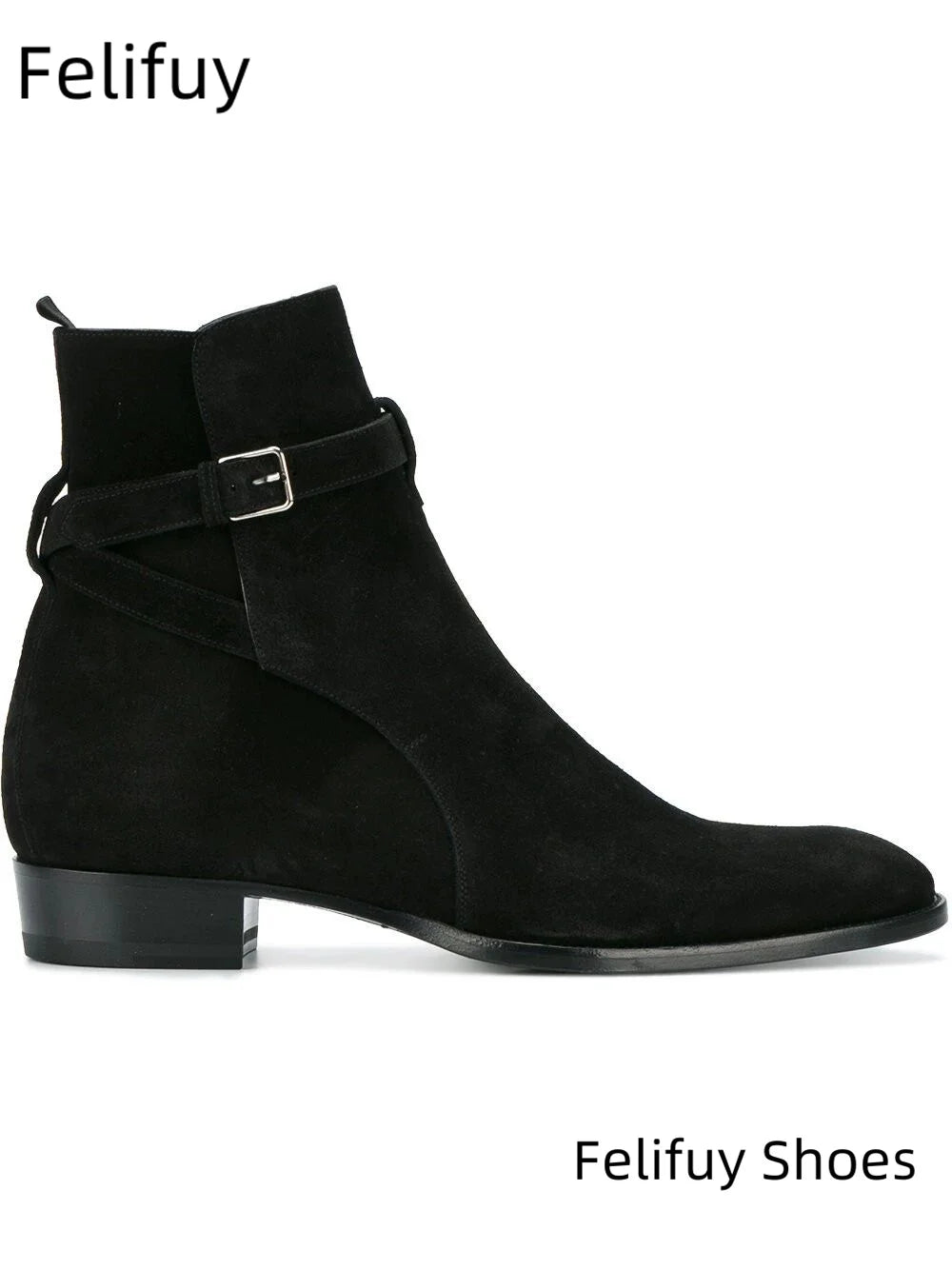 Black Pointed Toe Buckle Strap Ankle Boots Grey Men Hombre Genuine Leather Men Motorcycle Boots For Men Work High Top Men Shoes - Sun Studio