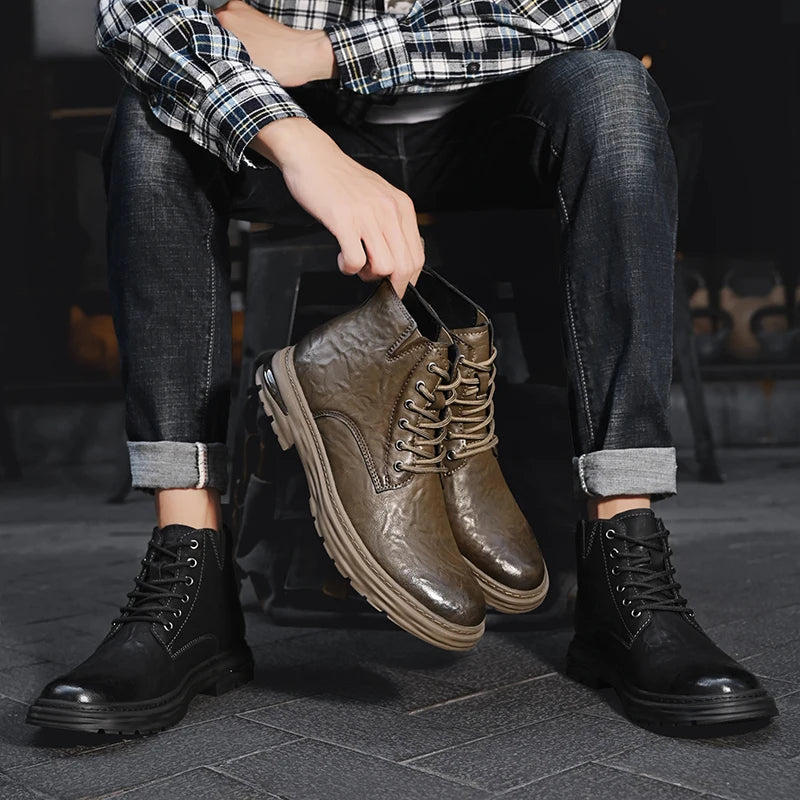 British Style Men's Interview Formal Boots High-end Business Short Boots Men's Winter Ankle Boots Trend High Top Shoes - Sun Studio